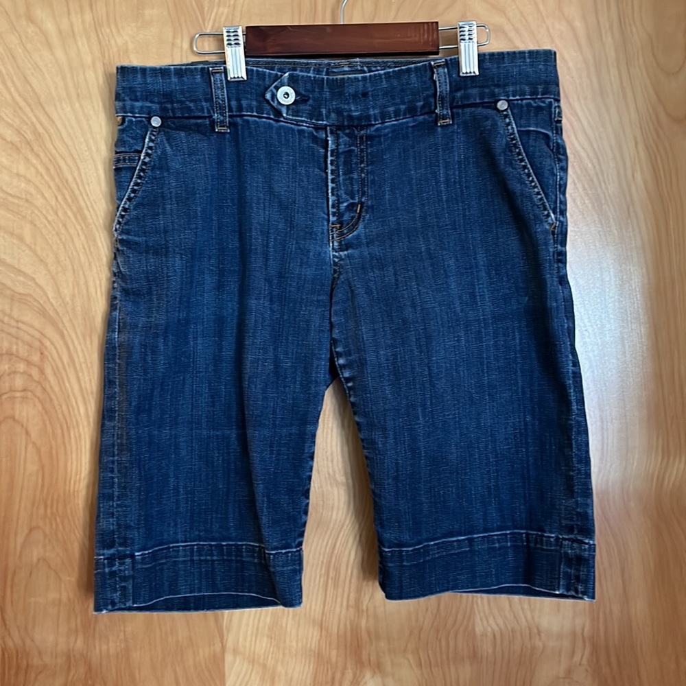 Women's Dark Indigo Denim Jean Shorts - Casual Mid-Length